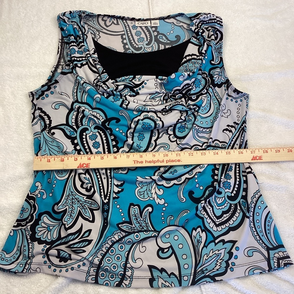 Cato Turquoise and Black Paisley Blouse Sz L - Picture 8 of 10